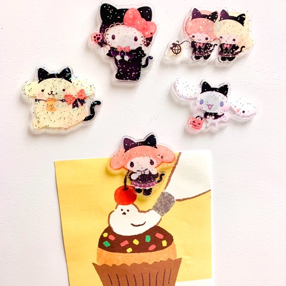 Sanrio Halloween Magnets 5 pc, Cat Costume Hello Kitty Melody Cinnamoroll Kawaii - Picture 3 of 4